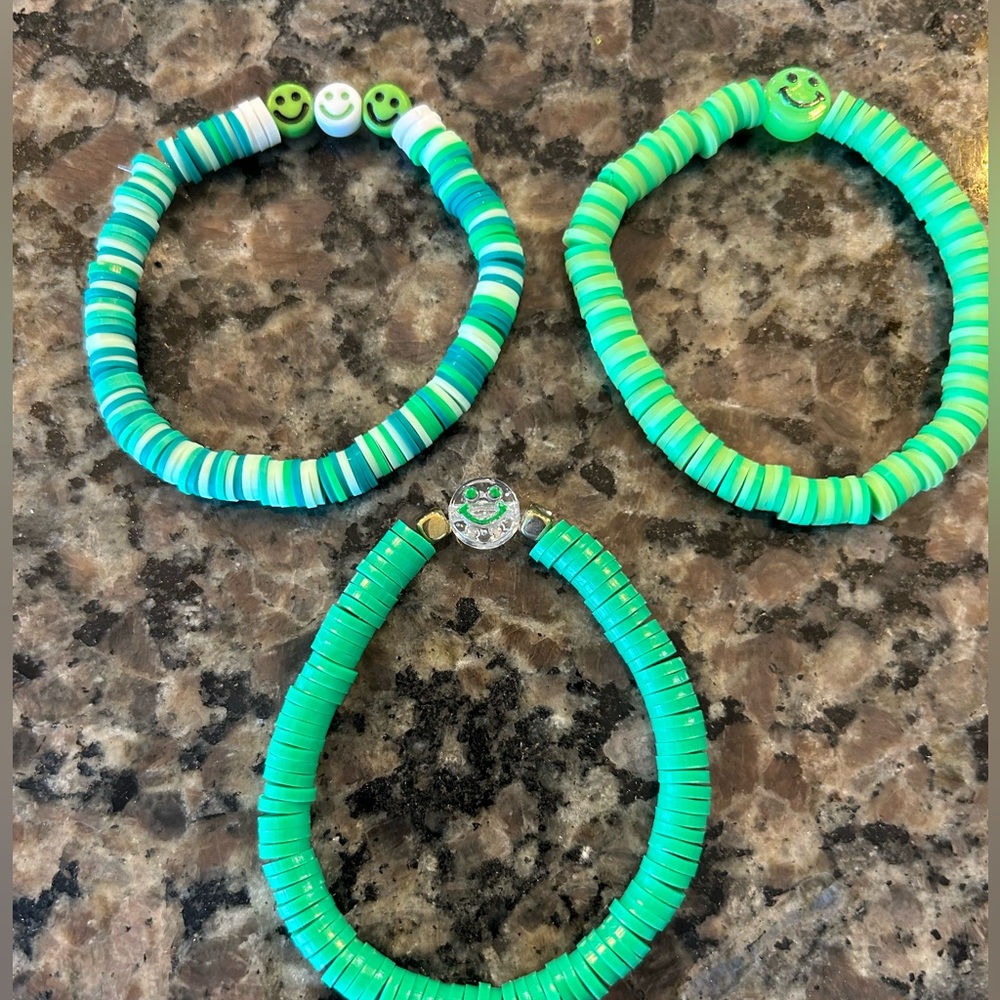 The green pack- 3 handmade clay bead bracelets